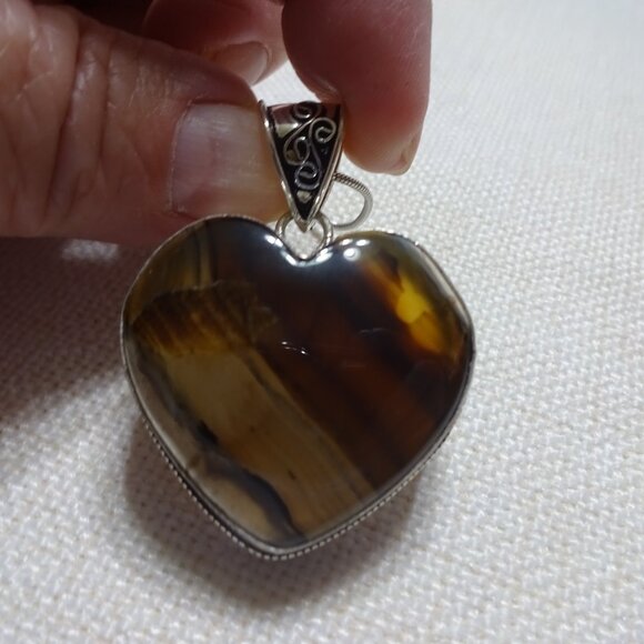 Romantic MONTANA AGATE Heart Handmade Sterling Pendant/Chain #843B - Picture 2 of 3